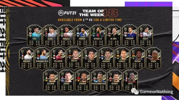 《FIFA21》第十八周最佳阵容一览 TOTW18阵容一览