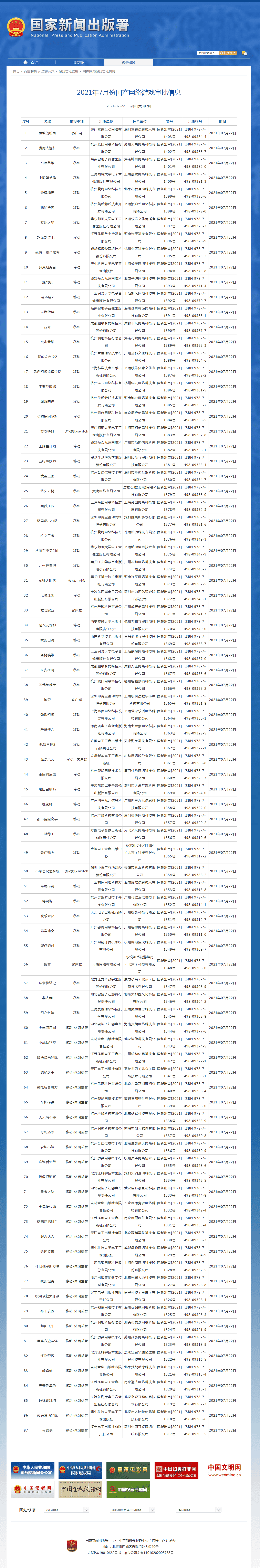 最新国产网络游戏版号发布，本月共87款游戏过审！